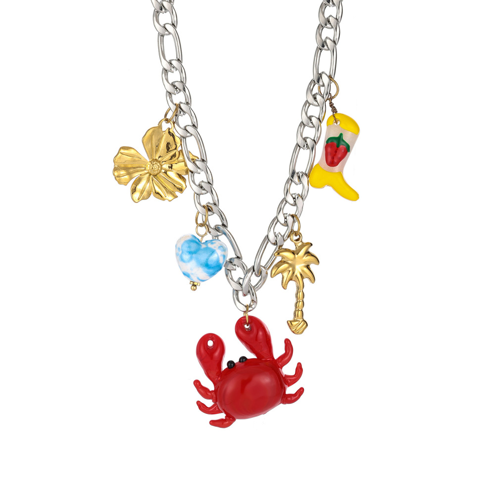 Collier Pendentif Femme Vivid Crab En Acier Inoxydable Étanche Couleur Or (1 Pièce)