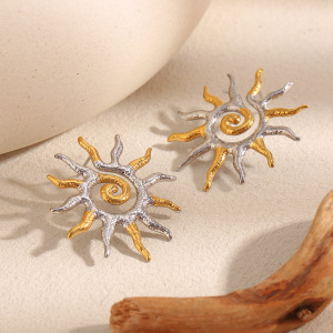1 Paire De Boucles D'Oreilles Puces Classiques Sun En Acier Inoxydable Étanche Couleur Or Pour Femme h5 Image4