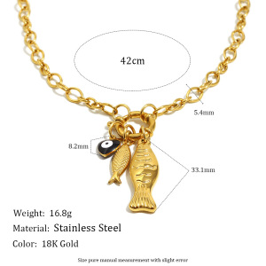Collier Pendentif Femme En Acier Inoxydable Doré, Motif Poisson D'Été (1 Pièce) h5 Image2