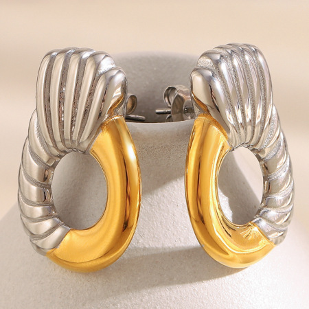 1 Paire De Boucles D'Oreilles Puces Décontractées Rondes En Acier Inoxydable Étanche Couleur Or Pour Femme