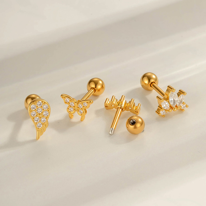 Boucle D'Oreille Piercing Papillon En Cuivre Doré Et Zircon Image3