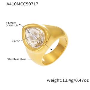 Bague Pour Femme En Acier Inoxydable Doré, Ornée D'Un Zircon Et D'Un Motif Goutte Romantique. h5 