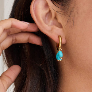 Boucles D'Oreilles Pendantes Élégantes Pour Femme, En Acier Inoxydable Doré Et Calaite, Imperméables, Avec Une Paire De Pierres. h5 Image2