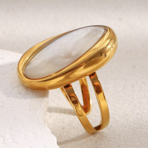 Bague Ovale Rétro En Acier Inoxydable Étanche Couleur Or, 1 Pièce h5 Image8