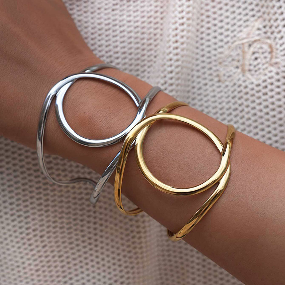 Bracelet Manchette Pour Femme, En Acier Inoxydable, Étanche, De Forme Irrégulière Et Naturelle (1 Pièce). Image5