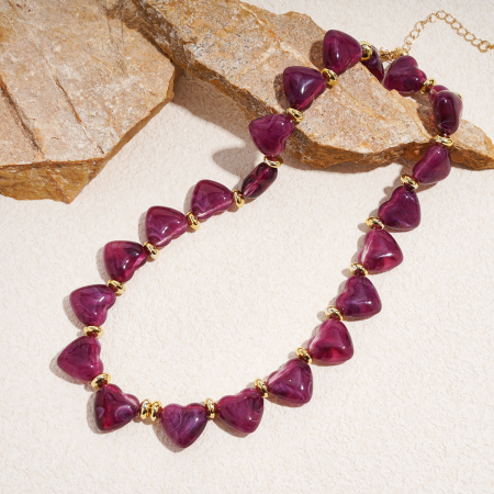 Collier romantique en perles acryliques en forme de cœur, 1 pièce