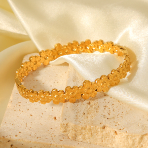Bracelet Jonc Simple Pour Femme, Motif Floral Quotidien, En Acier Inoxydable Étanche, Couleur Or (1 Pièce) h5 Image7