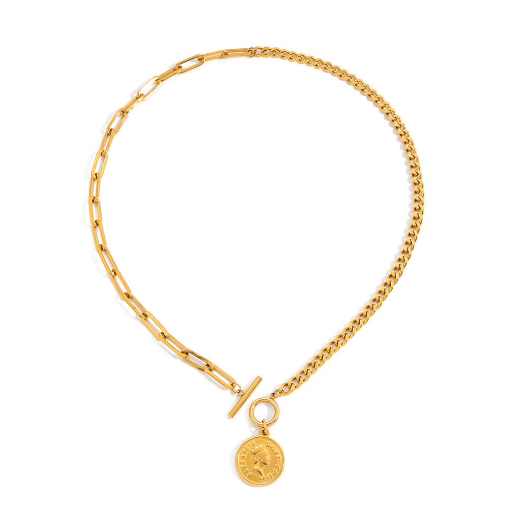 Collier Pendentif Femme En Acier Inoxydable, Couleur Or, Motif Simple, Étanche (1 Pièce) 
