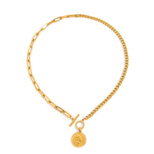 Collier Pendentif Femme En Acier Inoxydable, Couleur Or, Motif Simple, Étanche (1 Pièce) h5 
