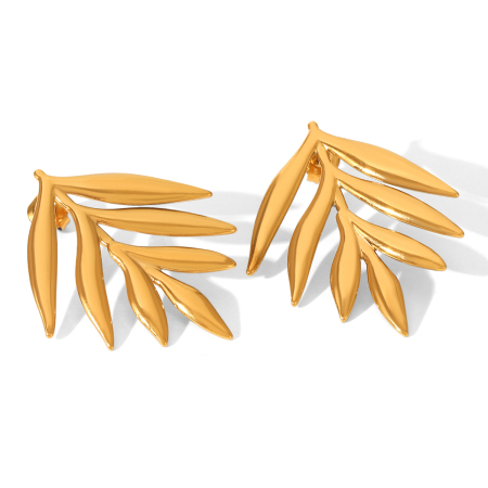 Boucles d'oreilles puces pour femme, en acier inoxydable doré, motif feuille simple, imperméables, 1 paire