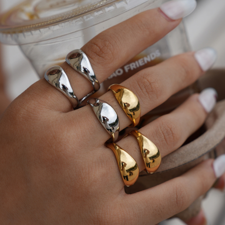Bague femme décontractée, forme irrégulière, acier inoxydable, couleur or, étanche 2