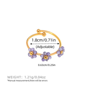 Bague Tendance Décontractée Pour Femme, En Acier Inoxydable Doré, Imperméable, Ornée D'Une Fleur (1 Pièce). h5 