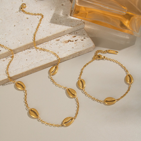 Ensembles de bijoux décontractés pour femmes en acier inoxydable imperméable couleur or, motif conque