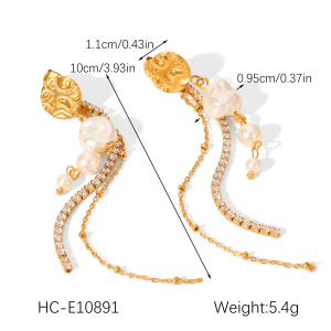 Boucles D'Oreilles Simples À Pompons Pour Femmes, En Acier Inoxydable Imperméable, Couleur Or, Avec Perles (1 Paire). h5 Image2
