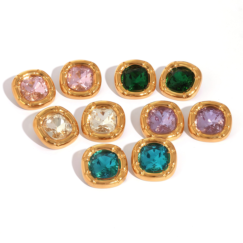 1 Paire De Boucles D'Oreilles Puces Rectangulaires Simples En Acier Inoxydable Étanche Couleur Or Pour Femmes Image8