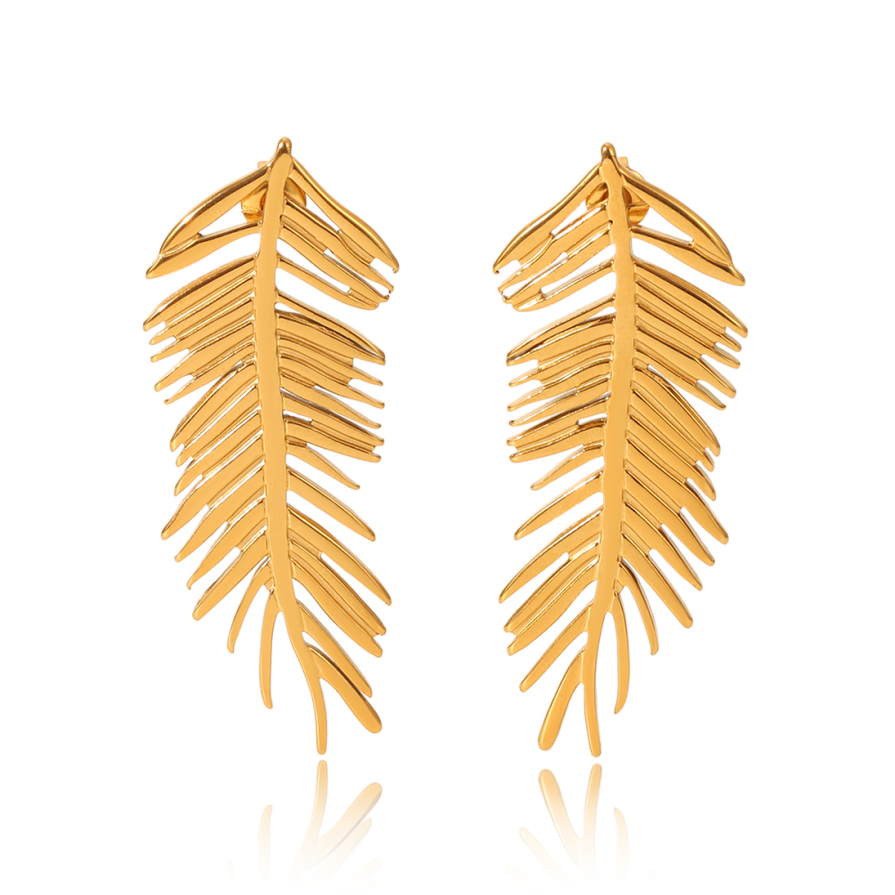 Boucles D'Oreilles Puces Daily Leaf Pour Femme, En Acier Inoxydable Étanche, Couleur Or (1 Paire). 