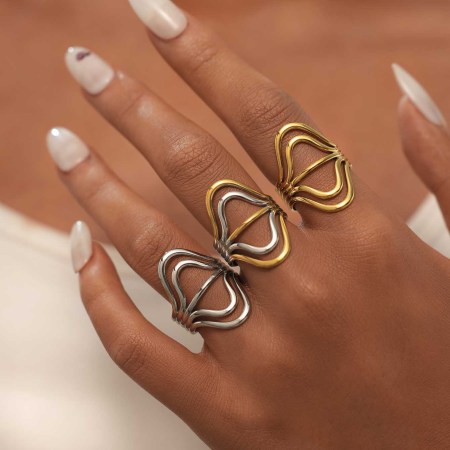 Bague femme tendance, style décontracté, lignes irrégulières, en acier inoxydable, couleur or, étanche.