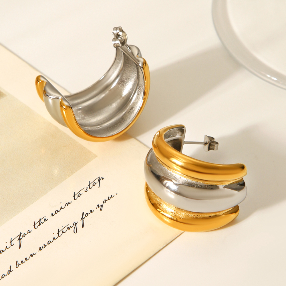 1 Paire De Boucles D'Oreilles À Tige Pour Femme, Couleurs Mixtes Or Et Argent, Pour Un Usage Quotidien Image8