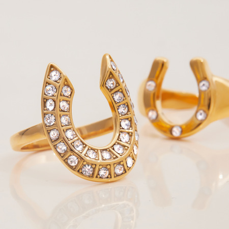 Bague de luxe en acier inoxydable doré, en forme de fer à cheval, étanche, à 1 pièce