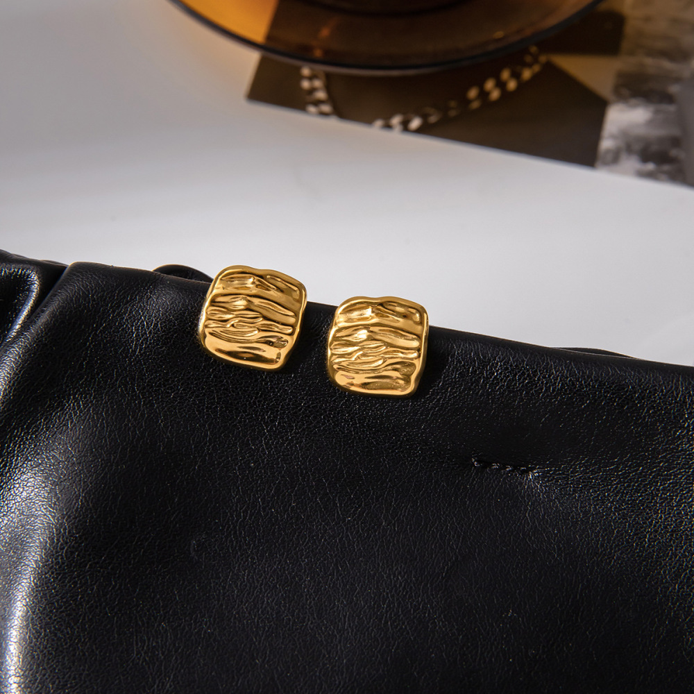 1 Paire De Boucles D'Oreilles Puces Pour Femme, En Acier Inoxydable Doré, Imperméables, À Fines Rayures Ondulées Image6