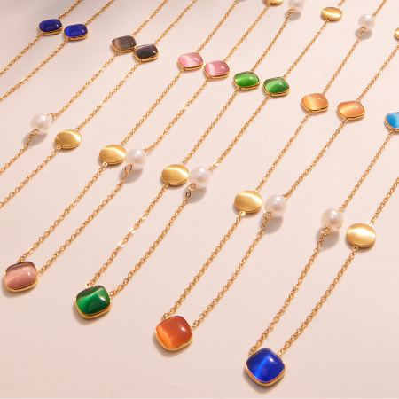 Collier pendentif femme luxueux, rectangulaire, en acier inoxydable étanche, couleur or (1 pièce) 2