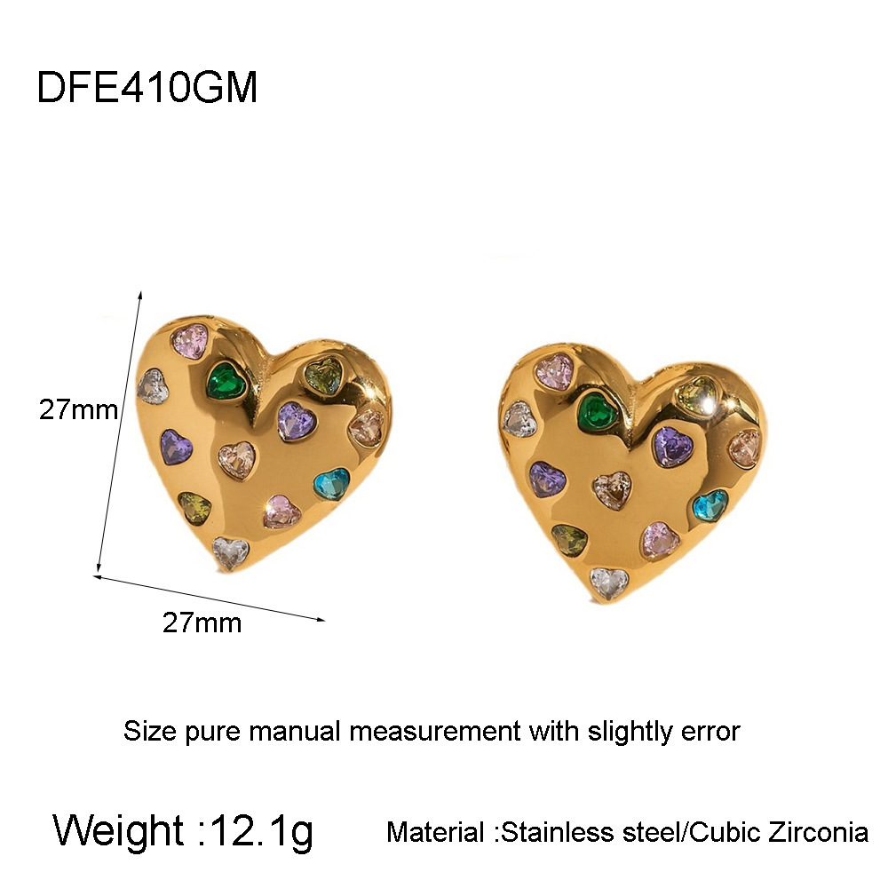 Ensemble De Bijoux Pour Femme En Acier Inoxydable Imperméable Avec Zircon Et Motif Cœur Romantique (1 Pièce) 