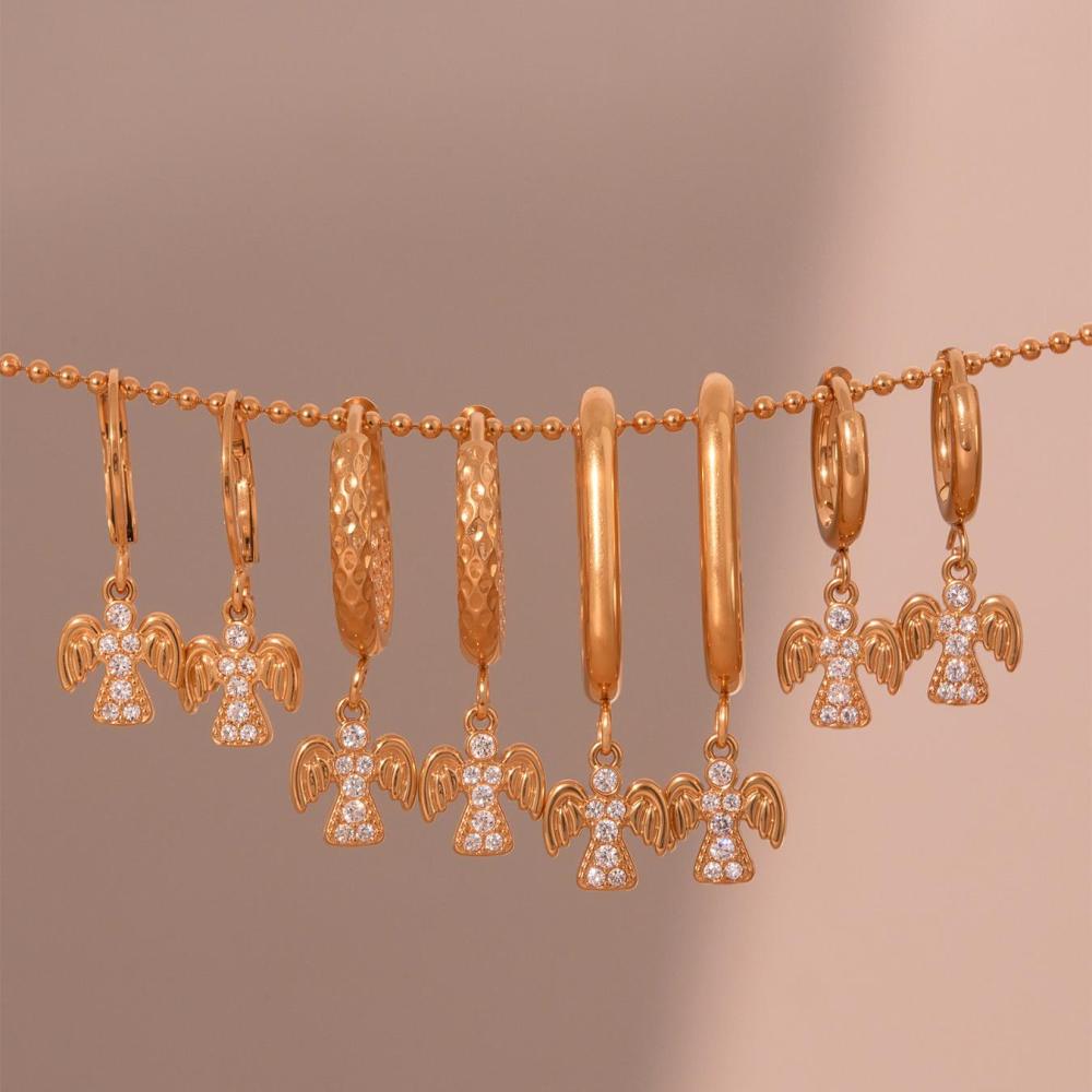 1 Paire De Boucles D'Oreilles Pendantes Classiques En Acier Inoxydable, Étanches, Couleur Or, Avec Zircon. Image2