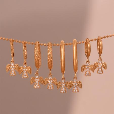 1 paire de boucles d'oreilles pendantes classiques en acier inoxydable, étanches, couleur or, avec zircon. 2