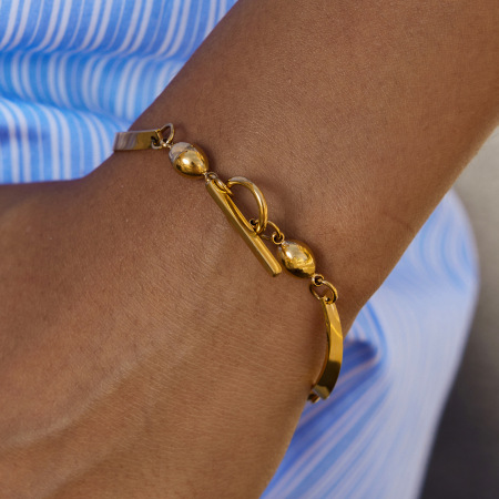 Bracelet chaîne femme moderne à lignes ondulées en acier inoxydable, couleur or, étanche (1 pièce). 2