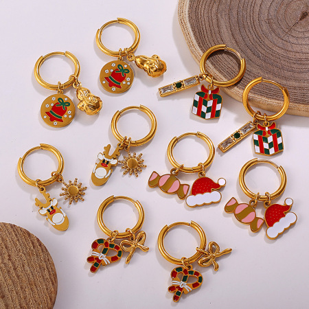 1 paire de boucles d'oreilles pendantes de Noël en acier inoxydable étanche, couleur or 2