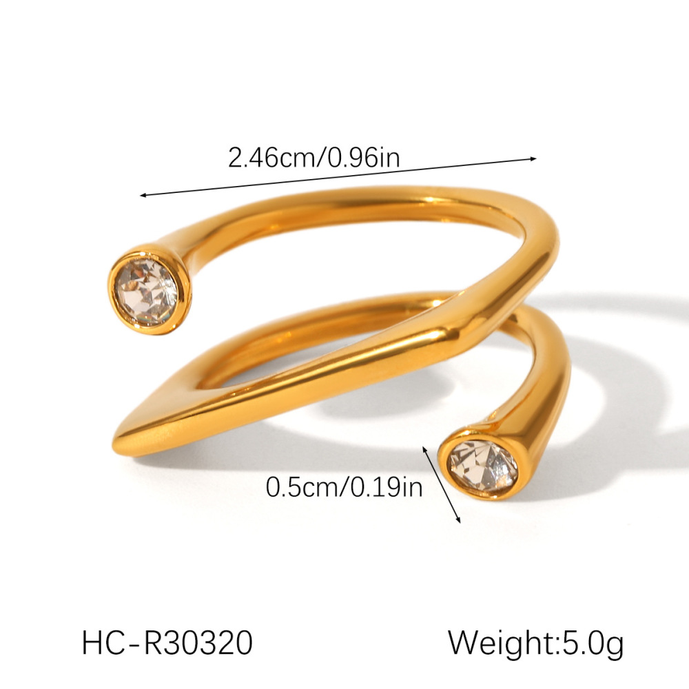 Bague En Acier Inoxydable De Forme Irrégulière, Étanche, Couleur Or, Ornée D'Un Zircon. Image2