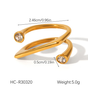 Bague En Acier Inoxydable De Forme Irrégulière, Étanche, Couleur Or, Ornée D'Un Zircon. h5 Image2