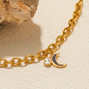 Bracelet À Breloques Classique Lune Pour Femme, En Acier Inoxydable Étanche, Couleur Or (1 Pièce). h5 Image6