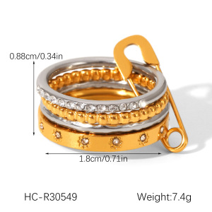 Bague Élégante En Acier Inoxydable Multicolore Étanche Avec Zircon (1 Pièce) h5 Image2
