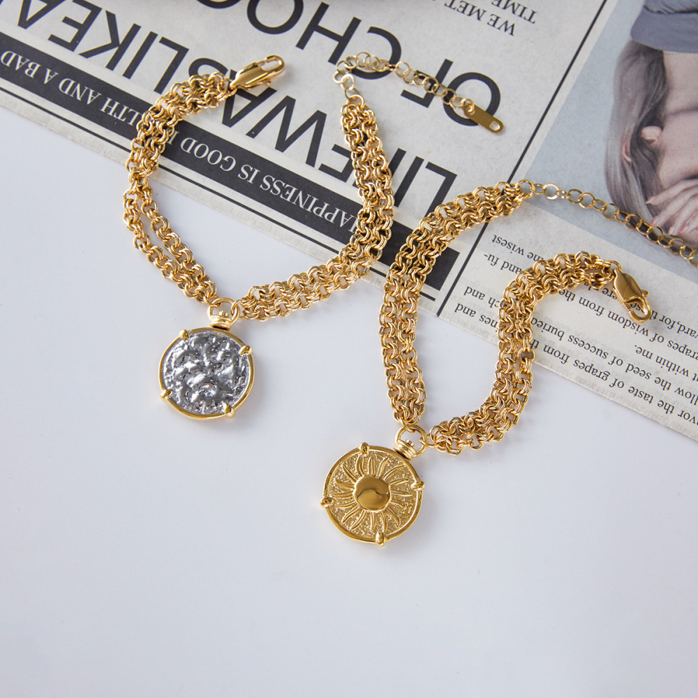 Ensembles De Bijoux Pour Femmes Classic Sun À Double Face En Acier Inoxydable Étanche Couleur Or h5Image4