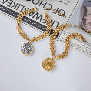 Ensembles De Bijoux Pour Femmes Classic Sun À Double Face En Acier Inoxydable Étanche Couleur Or h5 Image4