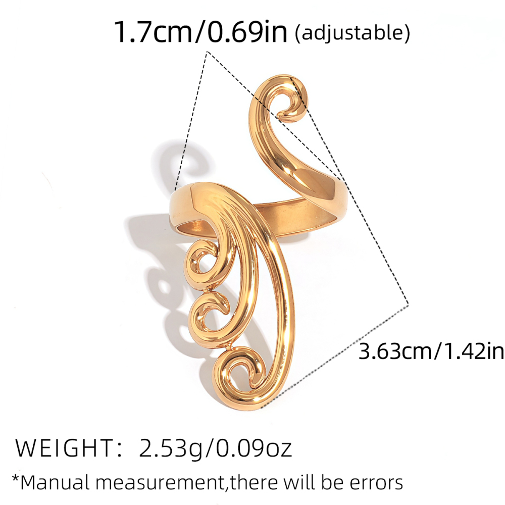 Bague Tendance En Acier Inoxydable Doré, Forme Simple Et Irrégulière (1 Pièce), Étanche. Image2