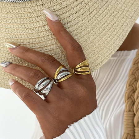 Bague femme simple, forme irrégulière, acier inoxydable, couleur or, étanche