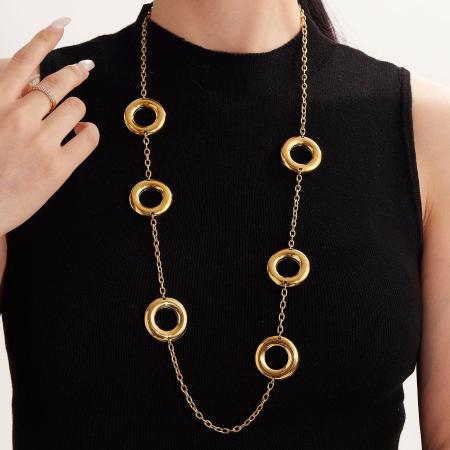 Collier long pour femme, 1 pièce, en acier inoxydable, couleur or, simple et résistant à l'eau.