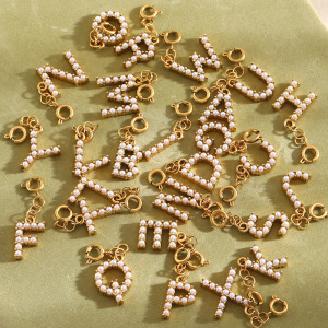 Pendentif Femme Exquis En Acier Inoxydable, Couleur Or, Avec Lettre (1 Pièce) h5 Image2