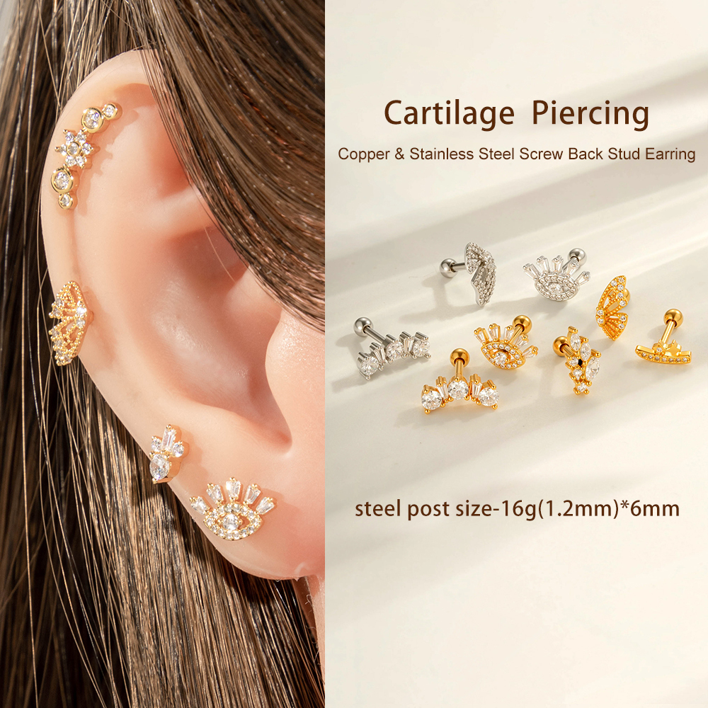 Boucle D'Oreille Piercing Œil Du Diable En Cuivre Et Zircon Couleur Or, 1 Pièce Image4