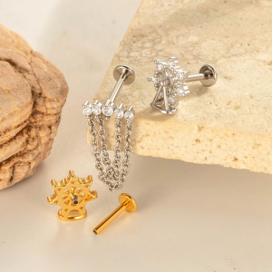 Boucle D'Oreille Piercing En Forme De Nœud Papillon En Cuivre Doré Et Zircon h5 Image3