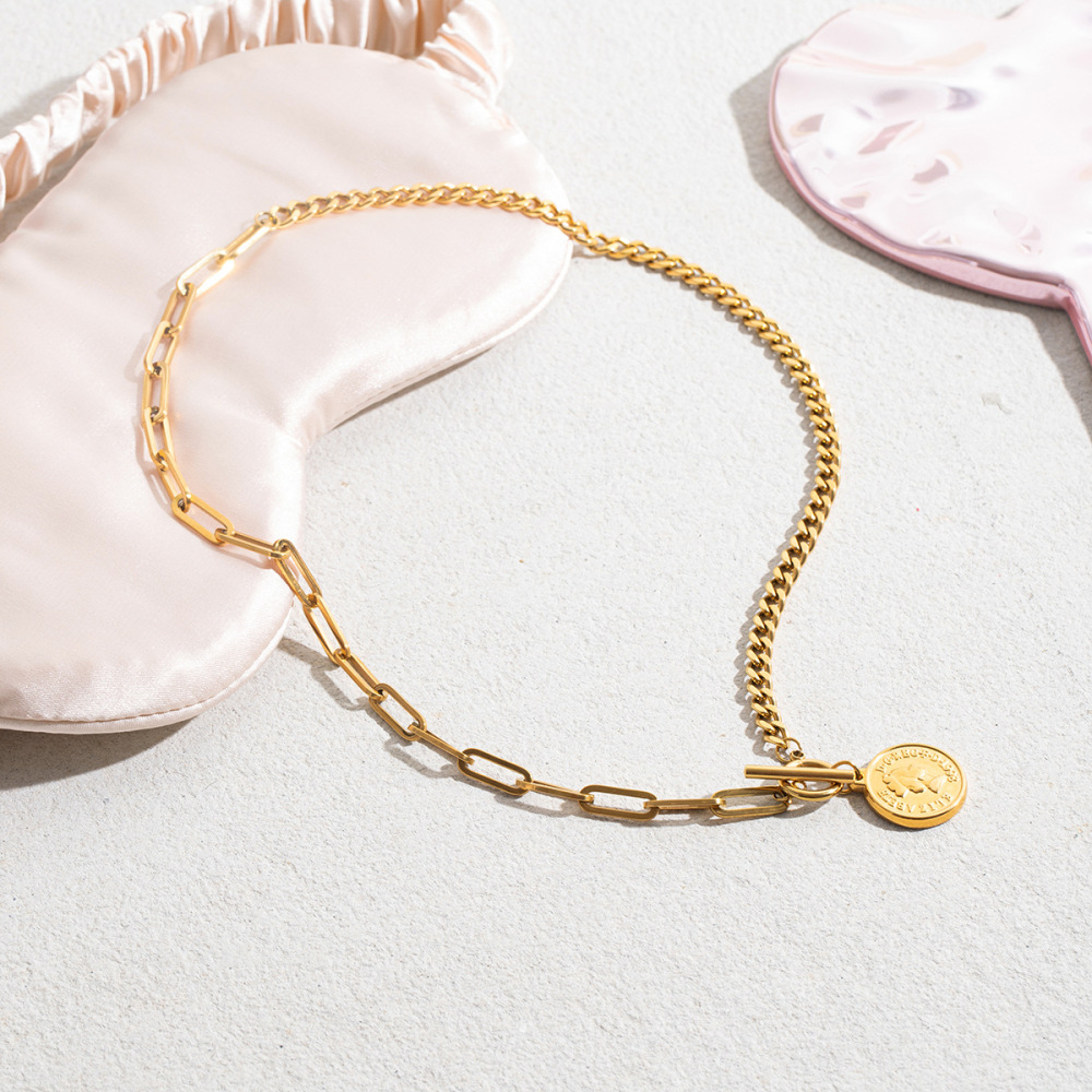Collier Pendentif Femme En Acier Inoxydable, Couleur Or, Motif Simple, Étanche (1 Pièce) Image6