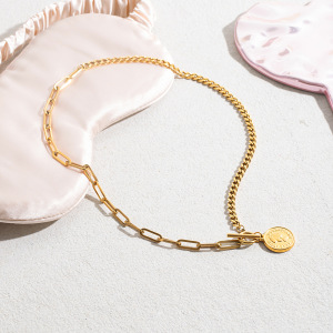 Collier Pendentif Femme En Acier Inoxydable, Couleur Or, Motif Simple, Étanche (1 Pièce) h5 Image6