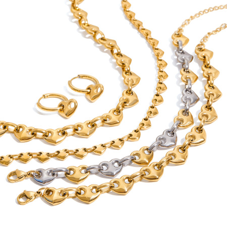 Ensembles de bijoux pour femmes en acier inoxydable doré, en forme de cœur, de la série romantique 2