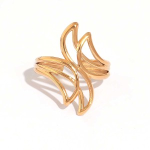 Bague Tendance Décontractée De Forme Irrégulière En Acier Inoxydable, Couleur Or, Étanche. h5 