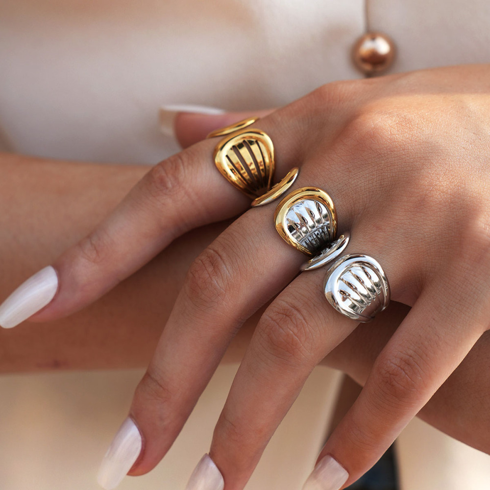 Bague Femme Simple, Forme Irrégulière, En Acier Inoxydable Étanche Image4