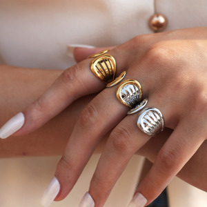 Bague Femme Simple, Forme Irrégulière, En Acier Inoxydable Étanche h5 Image4