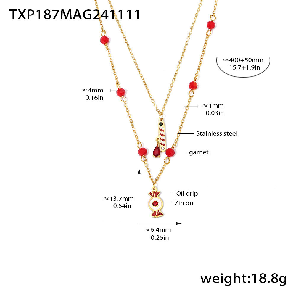 Ensembles De Bijoux Pour Femmes En Acier Inoxydable, Étanches, Couleur Or Et Grenat, Motif Noël 