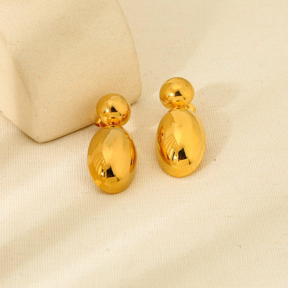 Boucles D'Oreilles Puces En Acier Inoxydable Doré, Étanches, En Forme De Goutte (1 Paire) Image3